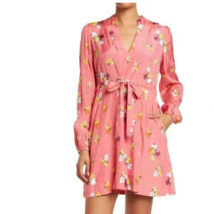 NWT byTiMo Red Blossom Long Sleeve A-Line Tieband Midi Dress Floral Pockets Sz M